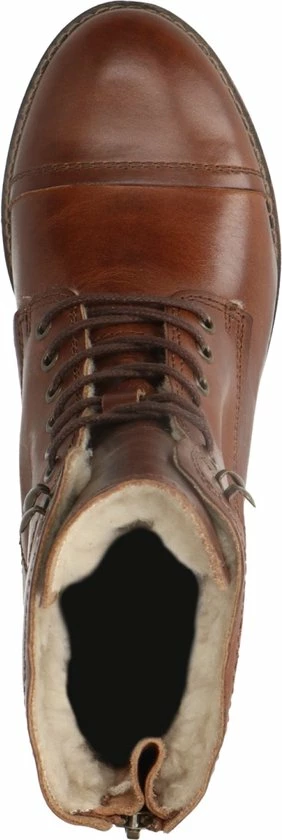 Manfield - Dames - Cognac Veterlaarzen Leer Met Imitatiebont - Maat 38 6 Manfield - Dames - Cognac Veterlaarzen Leer Met Imitatiebont - Maat 38 - Afbeelding 6