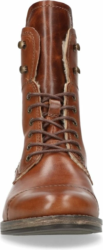 Manfield - Dames - Cognac Veterlaarzen Leer Met Imitatiebont - Maat 38 3 Manfield - Dames - Cognac Veterlaarzen Leer Met Imitatiebont - Maat 38 - Afbeelding 3