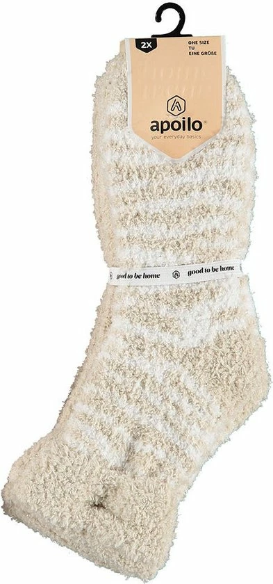 Apollo 2-Pak Dames Bedsokken/huissokken Beige/wit Maat 36-41 2 Apollo 2-Pak Dames Bedsokken/huissokken Beige/wit Maat 36-41 - Afbeelding 2