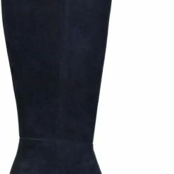 Manfield - Dames - Donkerblauwe Suède Hoge Laarzen Met Hak - Maat 39