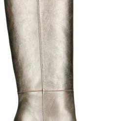 Manfield - Dames - Goudkleurige Leren Hoge Laarzen Met Hak - Maat 38