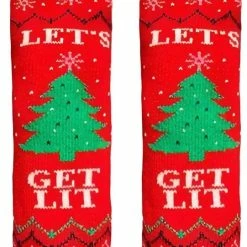 JAXY - Huissokken Dames - Verwarmde Sokken - Anti Slip Sokken - Huissokken - Bedsokken - Warme Sokken - Kerstcadeau Voor Vrouwen - Thermosokken - Dikke Sokken - Fluffy Sokken - Kerstsokken Dames En Heren - Lets Get Lit Rood