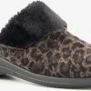 Thu!s Dames Pantoffels Met Luipaardprint - Bruin - Maat 39 - Sloffen