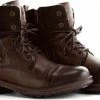 NoGRZ P.Post - Dames Leren Enkellaars - Winter Veterboots - Wol Gevoerd - Donkerbruin - Maat 41