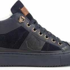 NoGRZ P.DaCortona Hoge Leren Damessneakers - Gevoerde Veterschoenen - Blauw Leer - Maat 38