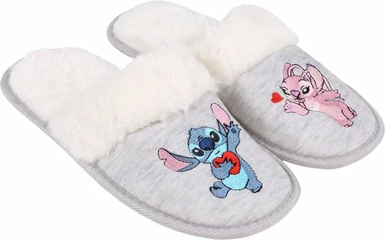 Disney Stitch En Angel - Sloffen / Huispantoffels, Dames Grijs, Wit Bont / 40-41 1 Disney Stitch En Angel - Sloffen / Huispantoffels, Dames Grijs, Wit Bont / 40-41