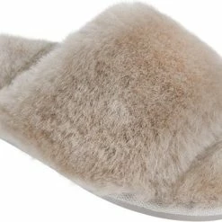 LuLu Wonen Fluffy Slipper Beige - Echte Schapenvacht - Met Flexibele Rubberen Zool - Maat 39