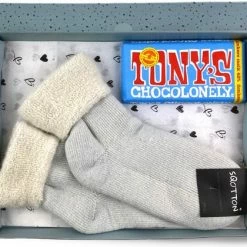 SQOTTON Merino Wollen Huissok Met Chocolade - Cadeaupakket - Giftset - Geschenkset - Blauw - Maat 35-38