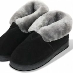 Zenique Lederen Huisschoen Pantoffel Dames En Heren Gevoerd Met Lamswol Maat 39 Kleur Zwart En Grijze Binnenkant