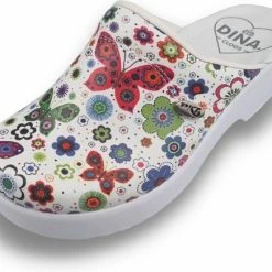 Medische Dames Klompen PU Zool - PU Klompen Met Kunststof Zool - Ziekenhuis Klompen - Zorgklompen - DINA CLOGS - Vlinderbloemetjes - Maat 38