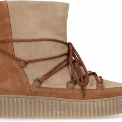 Manfield - Dames - Cognac Snow Boots Met Bont - Maat 39