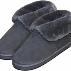 Zenique Lederen Huisschoen Pantoffel Dames En Heren Gevoerd Met Lamswol Maat 42 Kleur Antraciet En Grijze Binnenkant