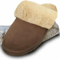 Zenique Lederen Instap Pantoffels Dames En Heren Gevoerd Met Lamswol Maat 41 Kleur Bruin Camel En Naturel Binnenkant