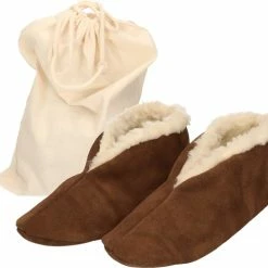 Bernardino Bruine Spaanse Sloffen/pantoffels Van Echt Leer/suede Voor Dames/heren Maat 44 Met Handige Opbergzak