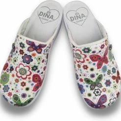 Medische Dames Klompen PU Zool - PU Klompen Met Kunststof Zool - Ziekenhuis Klompen - Zorgklompen - DINA CLOGS - Vlinderbloemetjes - Maat 38 -dames-schoenen Verkoop 550x510