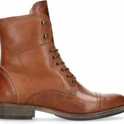 Manfield - Dames - Cognac Veterlaarzen Leer Met Imitatiebont - Maat 38