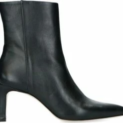 Manfield - Dames - Zwarte Leren Enkellaarsjes Met Hak - Maat 39