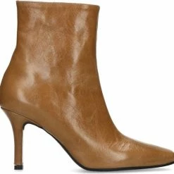 Manfield - Dames - Beige Leren Enkellaarsjes Met Hak - Maat 37