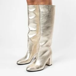 Manfield - Dames - Goudkleurige Leren Hoge Laarzen Met Hak - Maat 38 -dames-schoenen Verkoop 550x550 117