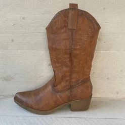 WELOVESHOES® Dames Cowboylaarzen Met Hak - Imitatieleer - Camel - Maat 38