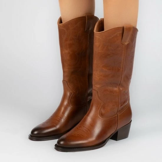 Sacha - Dames - Cognac Leren Cowboylaarzen Met Sierstiksels - Maat 39 8 Sacha - Dames - Cognac Leren Cowboylaarzen Met Sierstiksels - Maat 39 - Afbeelding 8