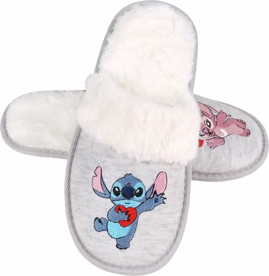 Disney Stitch En Angel - Sloffen / Huispantoffels, Dames Grijs, Wit Bont / 40-41 3 Disney Stitch En Angel - Sloffen / Huispantoffels, Dames Grijs, Wit Bont / 40-41 - Afbeelding 3