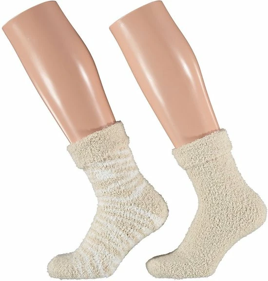 Apollo 2-Pak Dames Bedsokken/huissokken Beige/wit Maat 36-41 1 Apollo 2-Pak Dames Bedsokken/huissokken Beige/wit Maat 36-41