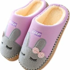 Geweo Be-Home Sloffen - Paas Met Afbeelding Konijn - Kerstmis - Kerstfeest - Christmas Gift - Paashaas Instap Sloffen-Wollen Pantoffels - Dames - Purper - Maat 35/36