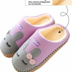Geweo Be-Home Sloffen - Paas Met Afbeelding Konijn - Kerstmis - Kerstfeest - Christmas Gift - Paashaas Instap Sloffen-Wollen Pantoffels - Dames - Purper - Maat 35/36 -dames-schoenen Verkoop 550x589 5