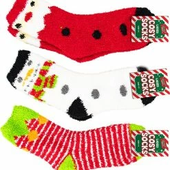 Merkloos Kerst Sokken - Set Van 3 Paar Fluffy Sokken - Wit/rood/groen - Maat 37/42 -dames-schoenen Verkoop 550x590 3