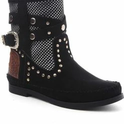 WELOVESHOES® Dames Cowboylaarzen, Enkellaarsjes - Suedine - Zwart - Maat 40 -dames-schoenen Verkoop 550x606 4