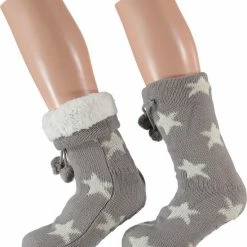 Huissokken Dames | Huissok Met Fake Fur | Grijs | Maat 36/41 | Huissok | Huissokken Dames | Fluffy Sokken | Slofsokken | Huissokken Anti Slip | Huissokken | Anti Slip Sokken | Warme Sokken | Bedsokken | Winter Sokken | Apollo