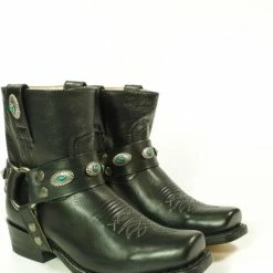 Sendra Boots 11070 Zwart Blues Dames Enkellaars Ibiza Gipsy Cowboy Western Vierkante Neus Platte Hak Rechte Schacht Afneembaar Spoor Turquoise Echt Leer Maat 39 -dames-schoenen Verkoop 550x685