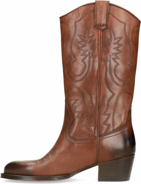 Sacha - Dames - Cognac Leren Cowboylaarzen Met Sierstiksels - Maat 39 4 Sacha - Dames - Cognac Leren Cowboylaarzen Met Sierstiksels - Maat 39 - Afbeelding 4