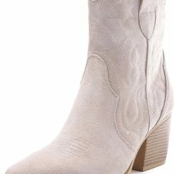 Weloveshoes SmileFavorites® Dames Cowboylaarzen Met Hak Kort - Suedine - Beige - Maat 37 -dames-schoenen Verkoop 550x741 2
