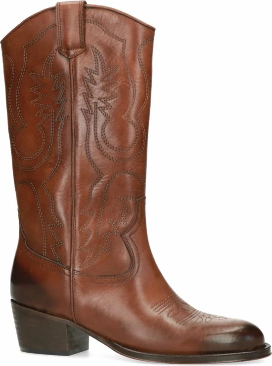 Sacha - Dames - Cognac Leren Cowboylaarzen Met Sierstiksels - Maat 39 2 Sacha - Dames - Cognac Leren Cowboylaarzen Met Sierstiksels - Maat 39 - Afbeelding 2