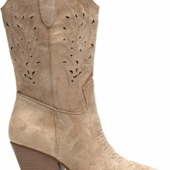 Weloveshoes SmileFavorites® Dames Cowboylaarzen Met Hak - Suedine - Taupe Khaki - Maat 41