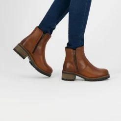 Mysa Ivy Dames Leren Enkellaarzen - Gevoerde Boots - Cognac Bruin Leer - Maat 38 -dames-schoenen Verkoop 550x793 8