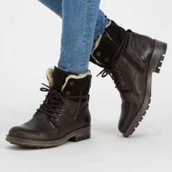 NoGRZ P.Post - Dames Leren Enkellaars - Winter Veterboots - Wol Gevoerd - Donkerbruin - Maat 41 -dames-schoenen Verkoop 550x794 10
