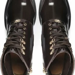 Kazar Gelakte Bruine Laarsjes Op Een Hoge Brede Hak En Een Plateau -dames-schoenen Verkoop 550x815 2