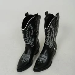 Merkloos Evi Cowboy Laars | Schoenen Dames | Cowboy Laarzen | Sierlijke Opdruk | Stoer | Trendy | Leatherlook | Kleur Zwart | Maat 36
