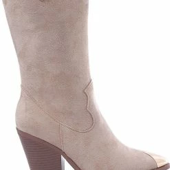 Weloveshoes SmileFavorites® Laarzen Met Hak - Suedine - Beige - Maat 39